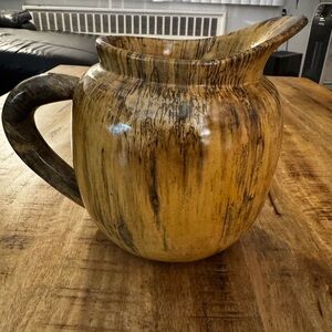 Rustic wooden Tan Pitcher handmade in Caribbean